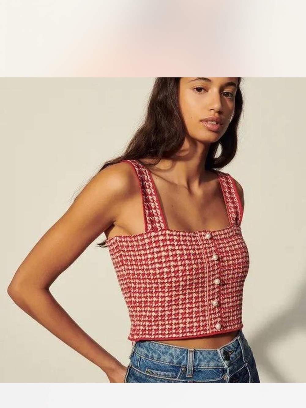 Sandro Daniella Tweed Crop Top